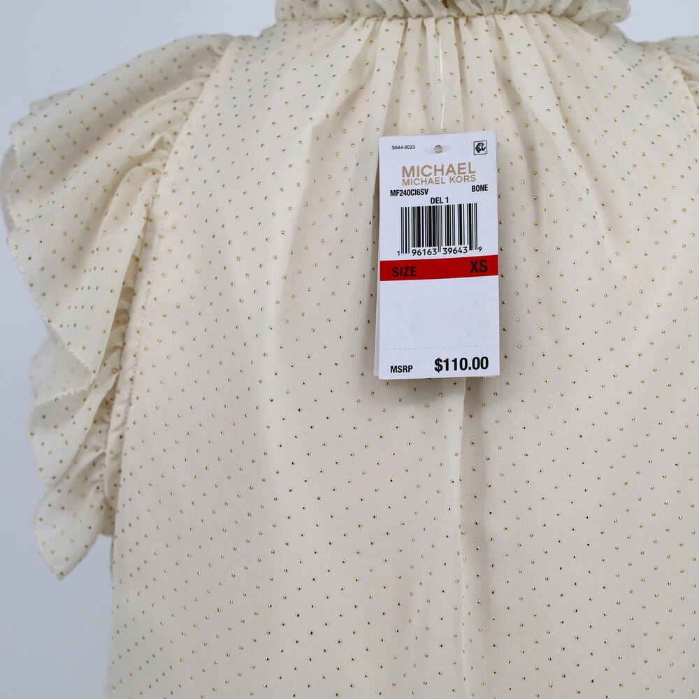 Michael Kors Cream Ruffle Sleeve Polka Dot Blouse - Picture 5 of 5